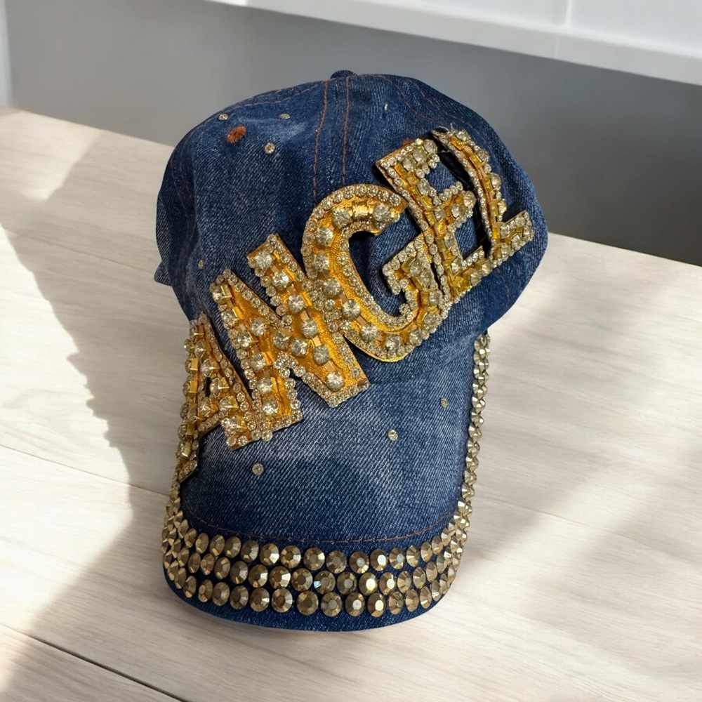 Denim Cap with Gold Embellishments